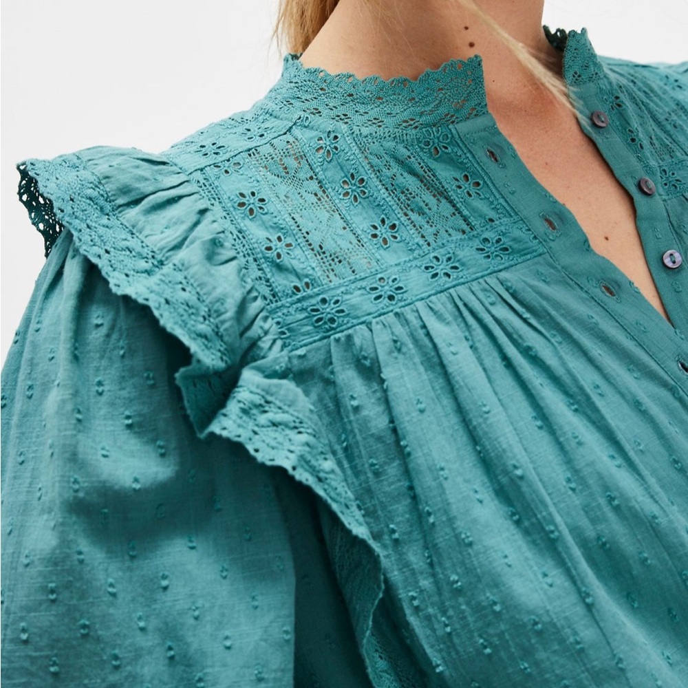 Free People Turquoise Ruffle Blouse - Picture 4 of 11